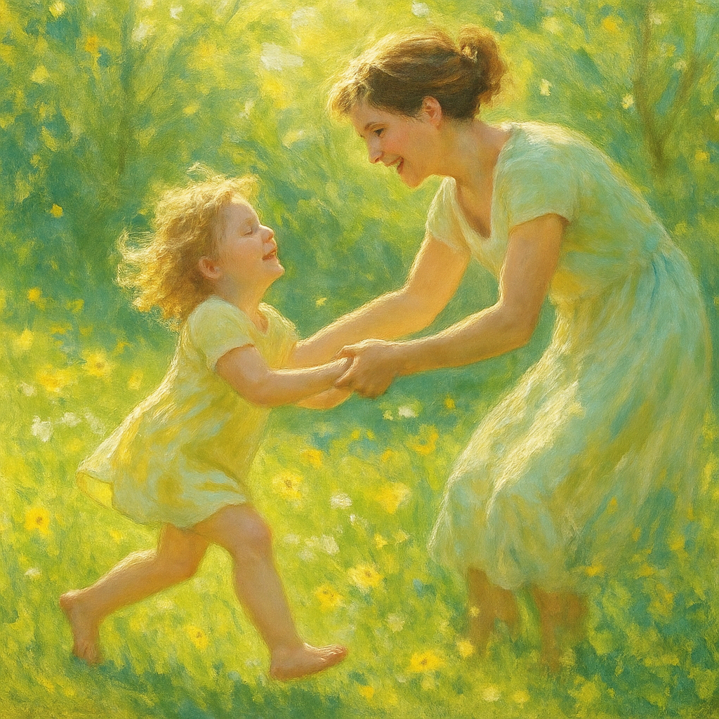 Sun-Dappled Garden Laughs With Mother And Child diamond painting