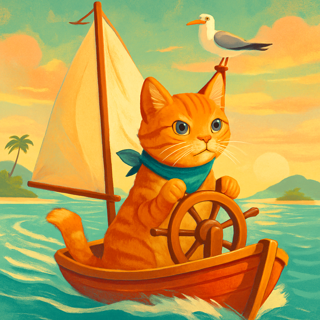 Sailboat Cat Captain At Dawn diamonded painting kits