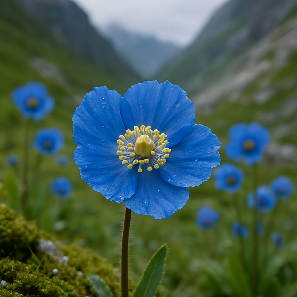 Blue Poppy Meconopsis Grandis Alpine Meadow paint by diamond