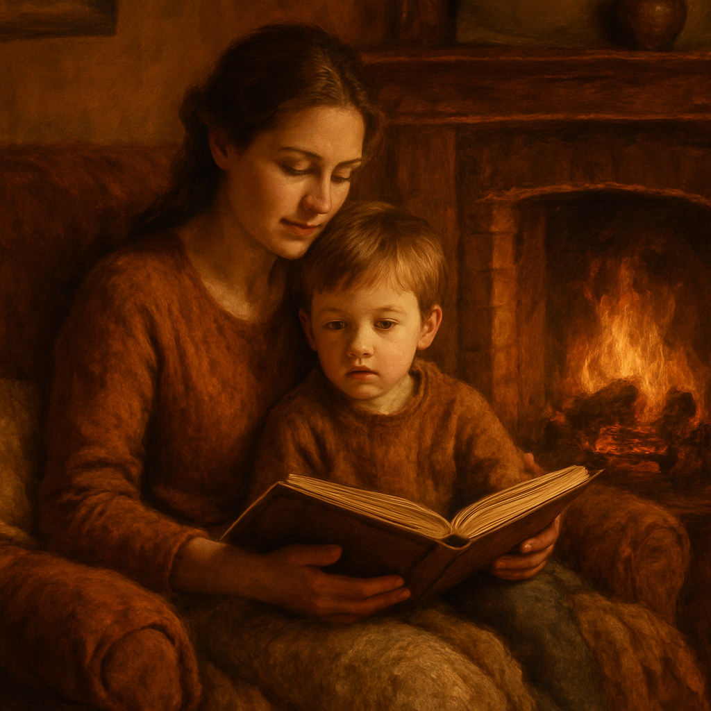 Cozy Hearthside Tales Rekindling Mother And Child paint by color