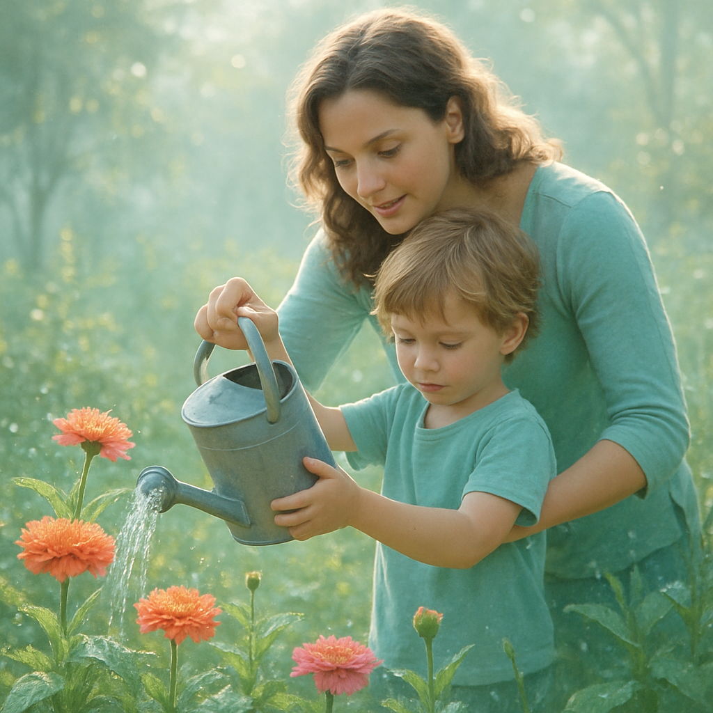 Morning Dew And Tender Care In Garden Of Blooming Hearts diamond painting