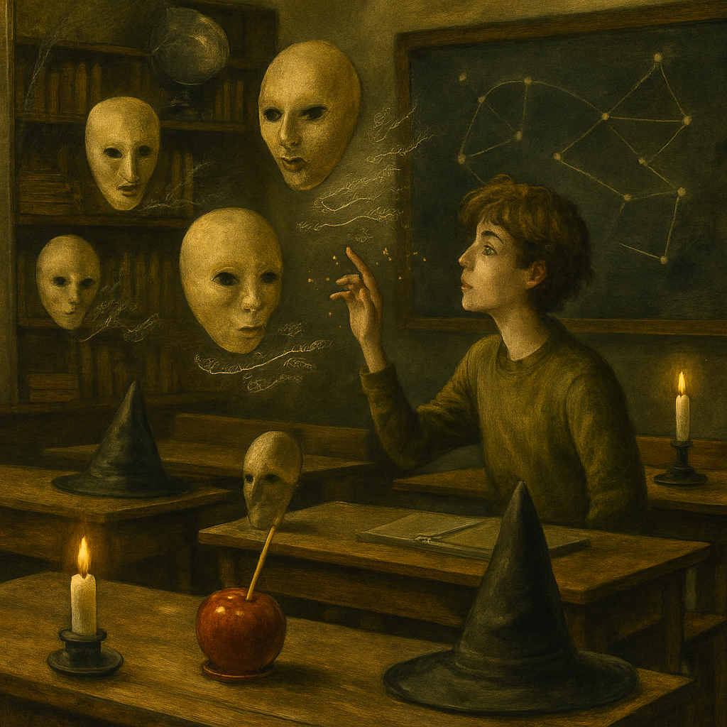 Midnight Classroom Of Whispering Masks paint by color