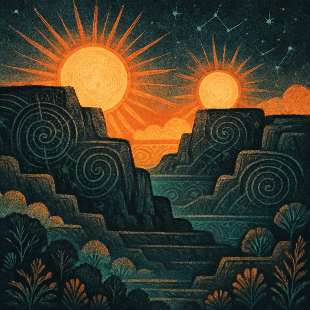 Twin Suns Over Patterned Cliffs diamond painting