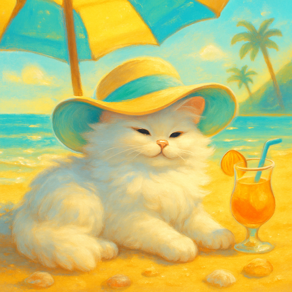 Lazy Afternoon Cat Napping Under A Colorful Umbrella painting diamond kit