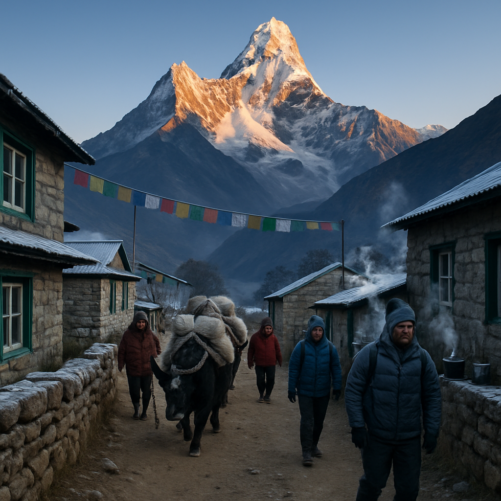 Khumbu Sunrise Village Ama Dablam paint by diamond