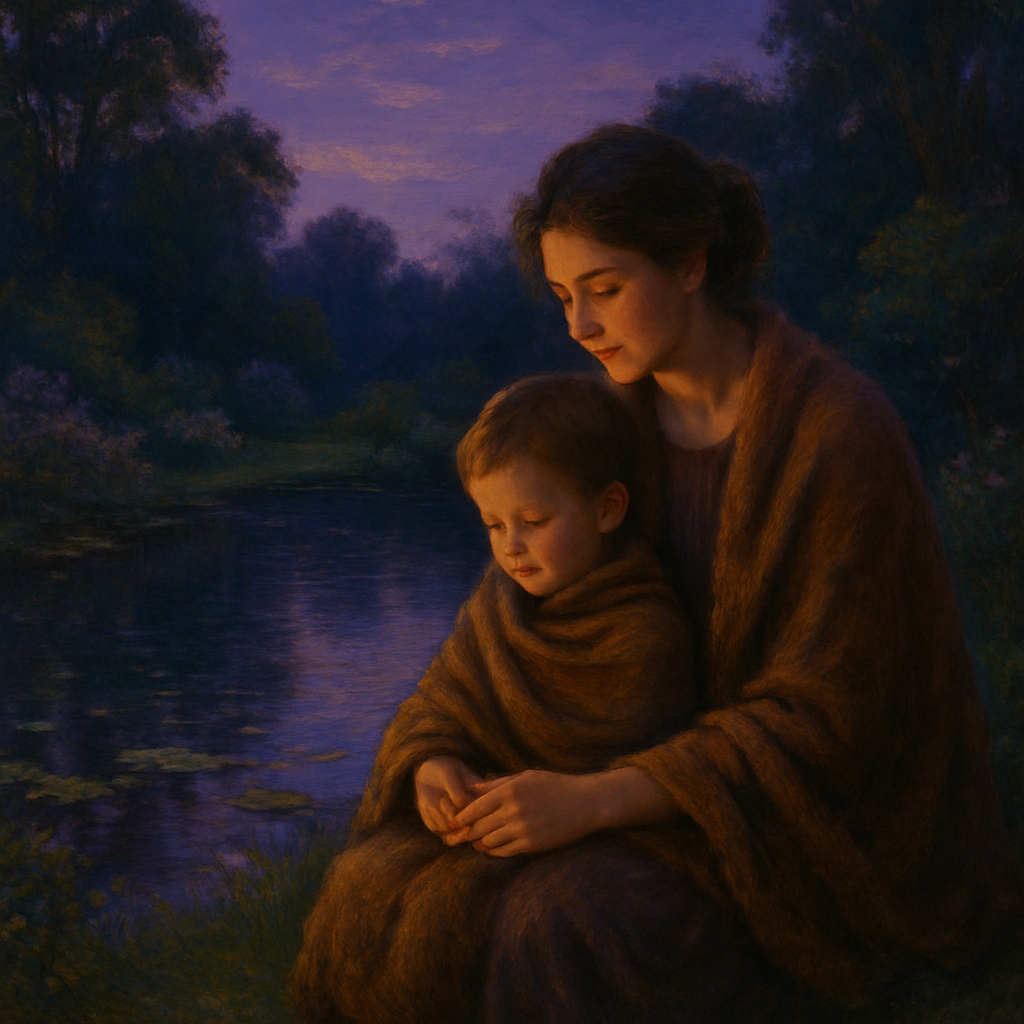 Twilight Embrace Beside The Garden Pond paint by color