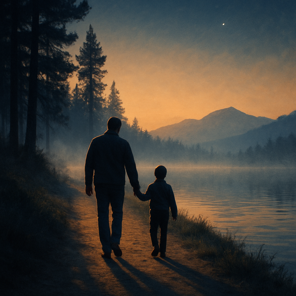 Father Son Sunrise Walk paint by diamonds