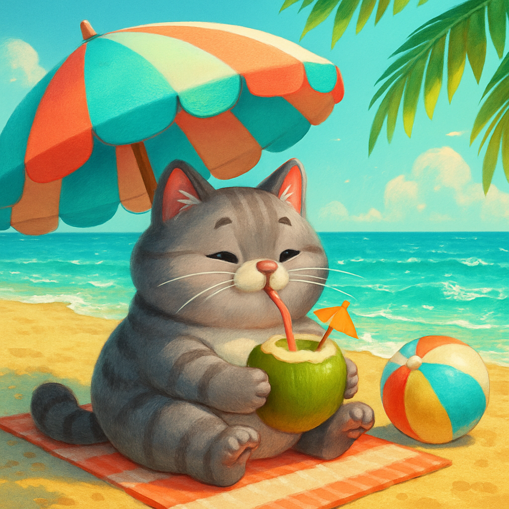 Cat With Tropical Drink Painting by diamonds kit