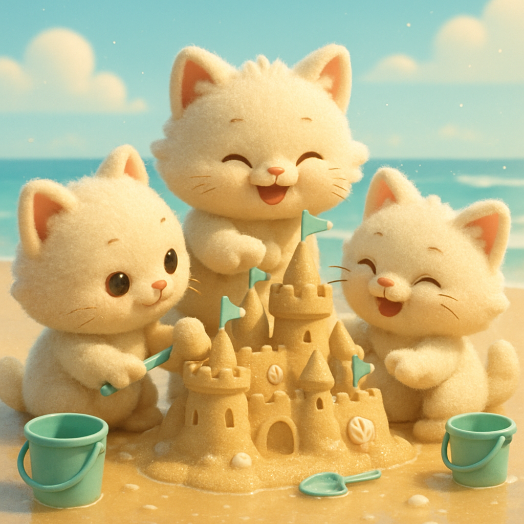 Kittens Building Sandcastle Painting by diamonds kit