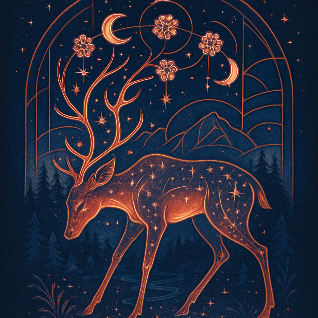 Deer Under Glowing Aurora Painting by diamonds kit
