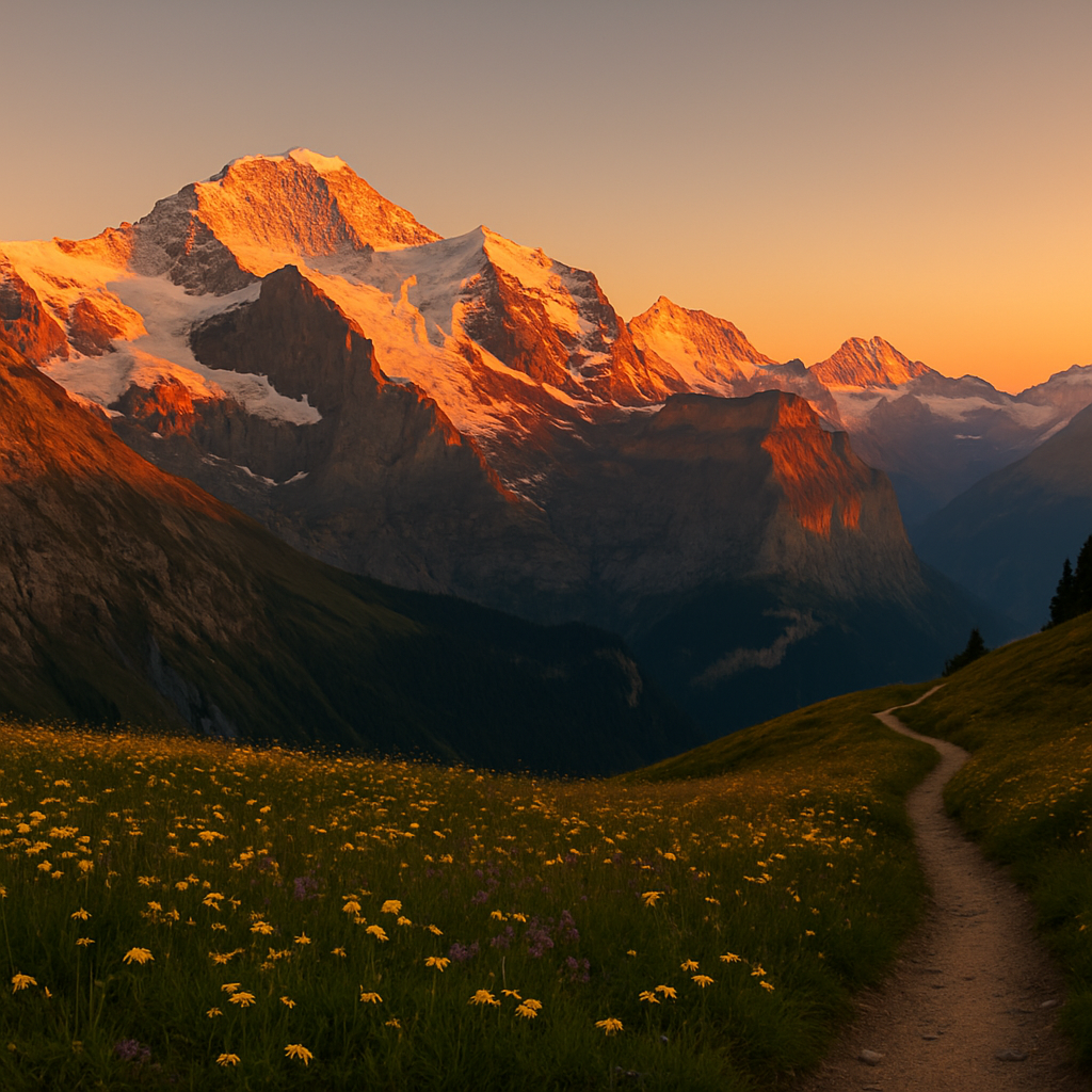 Sunset Panorama Over The Swiss Jungfrau Range diamond painting