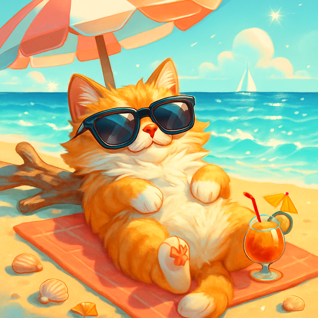 Sunlit Cat On A Coral Towel diamonded painting kits