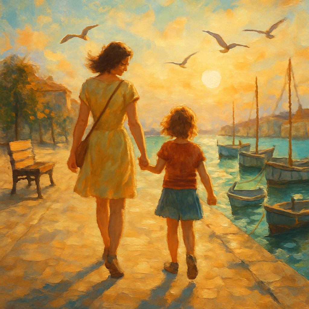 Sunlit Ribbon Walk Along The Harbor painting diamond kit