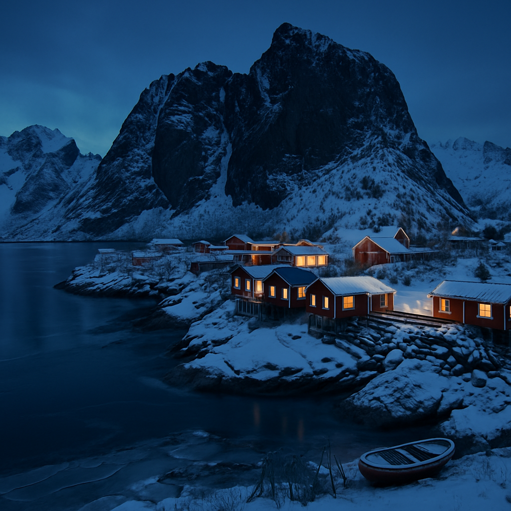 Lofoten Winter Harbor Reflection painting diamond kit