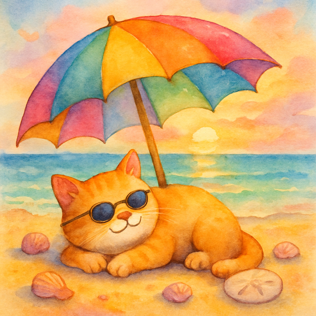 Cat Under The Rainbow Umbrella diamond painting