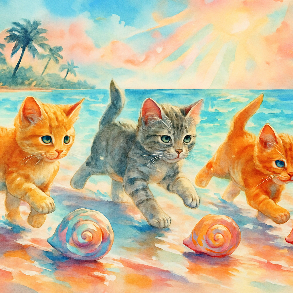 Shell Chasing Kittens By The Tide paint by diamond
