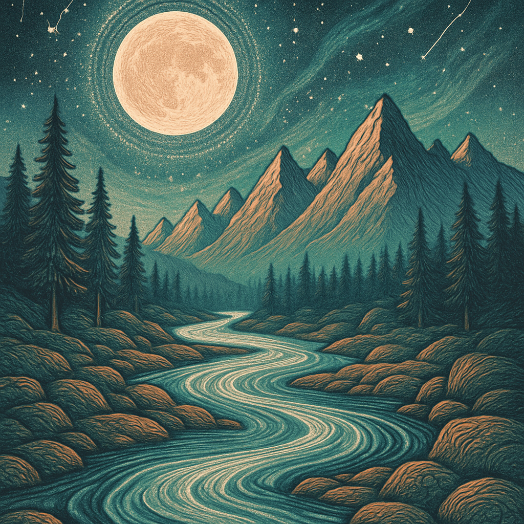 Celestial River Under Moonlit Peaks diamond painting