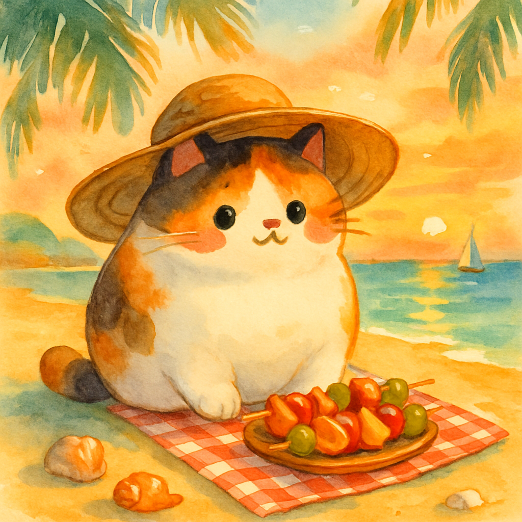 Sun Hat Cat Picnic paint by color