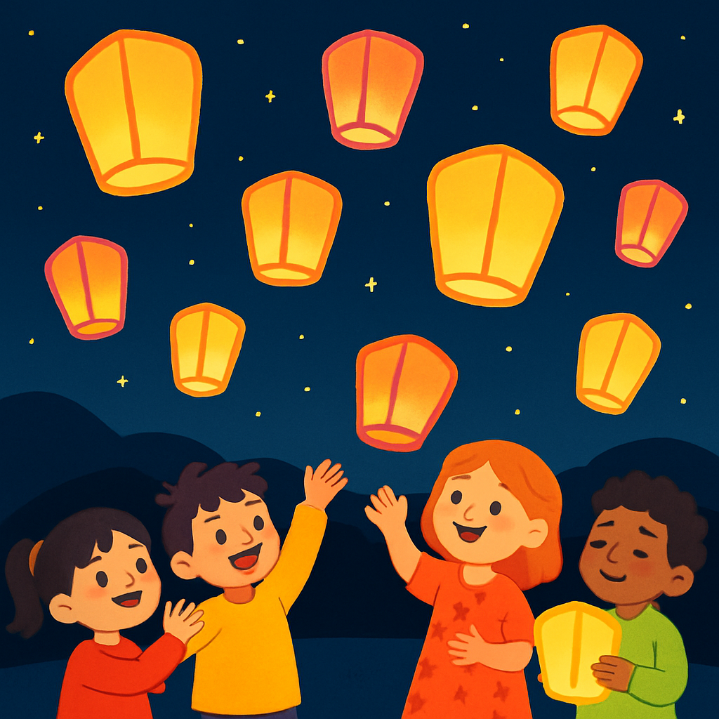 Grand Festival Lanterns Illuminating Night Sky painting diamond kit