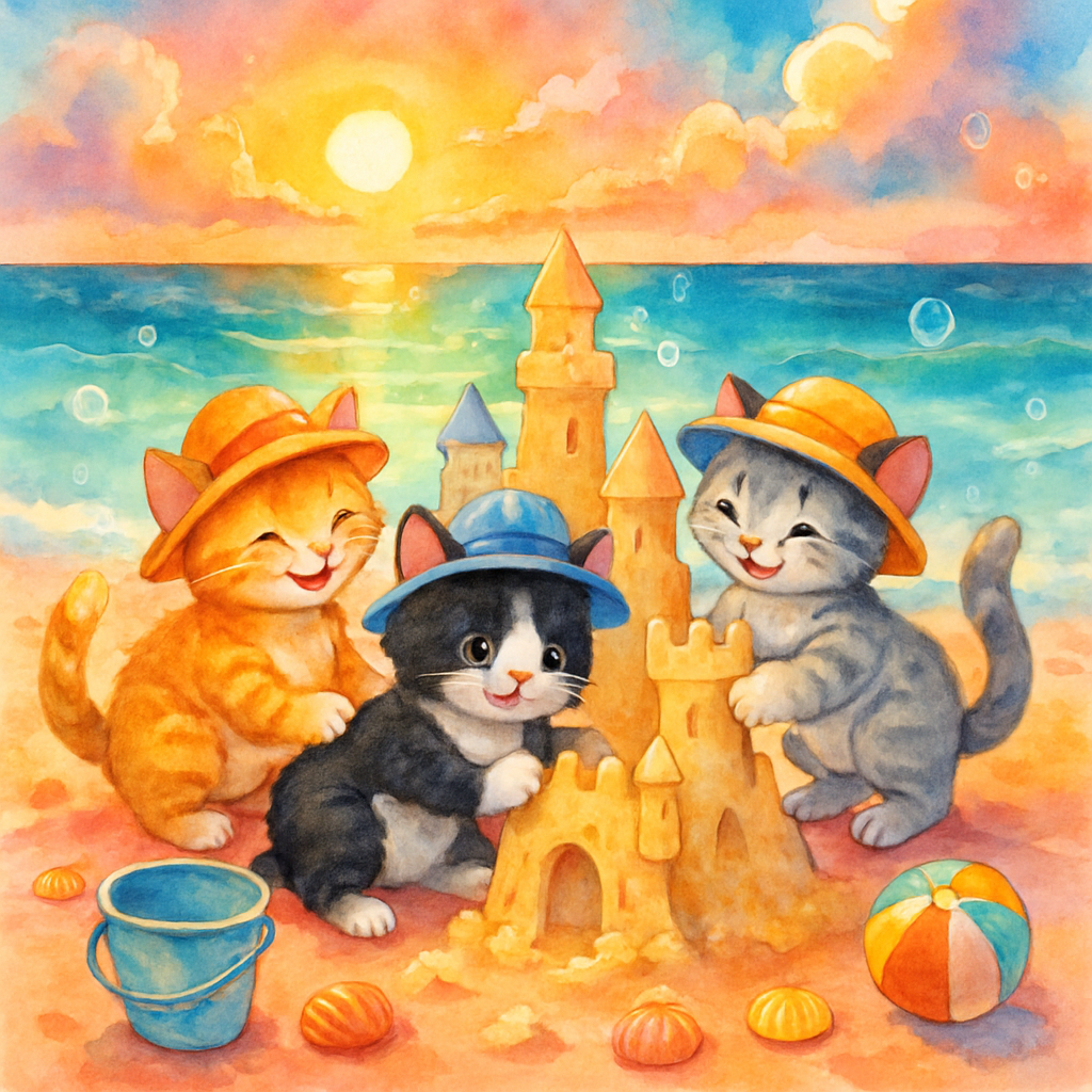 Cheerful Kittens Sandcastle Adventure By Coral Shore painting diamond kit