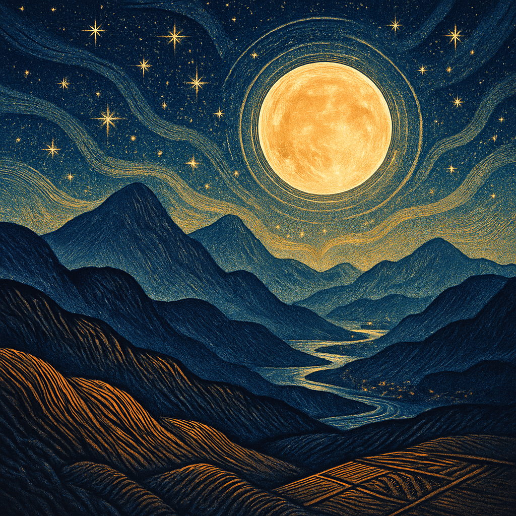 Moonlit Ridge Folk Panorama paint by diamond