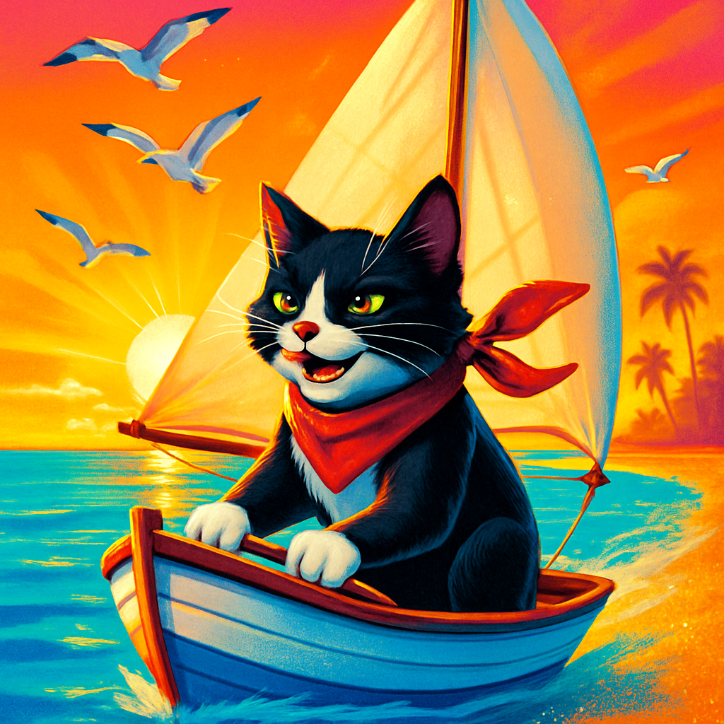 Sailboat Cat Captain In Sunset Orange diamonded painting kits