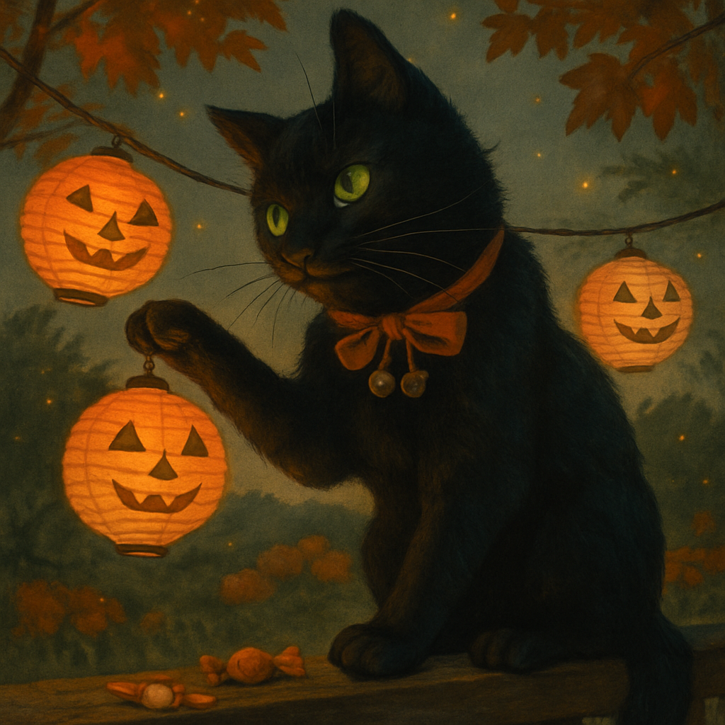 Cat Among Autumn Lanterns paint by diamond