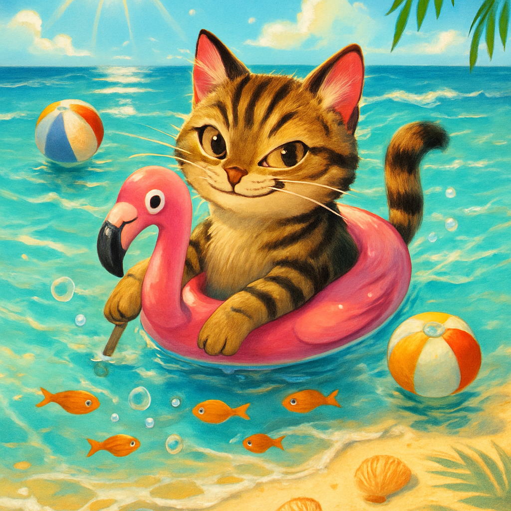 Floatie Feline Fiesta With Tropical Melody paint by diamond