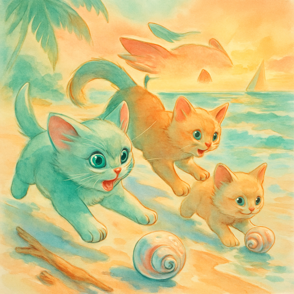 Seashell Chase Pastel Kittens paint by color