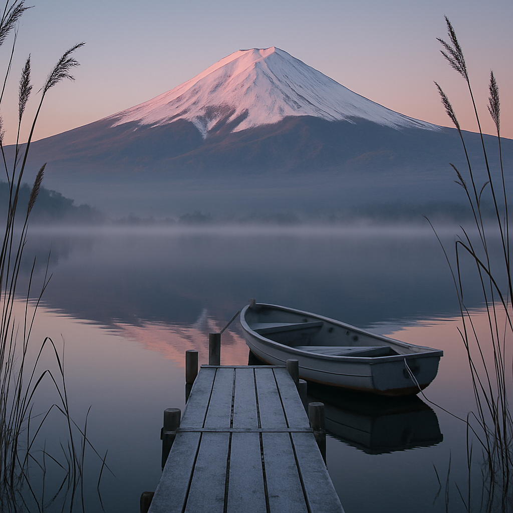 Mount Fuji Reflection At Lake Kawaguchi Dawn Painting by diamonds kit