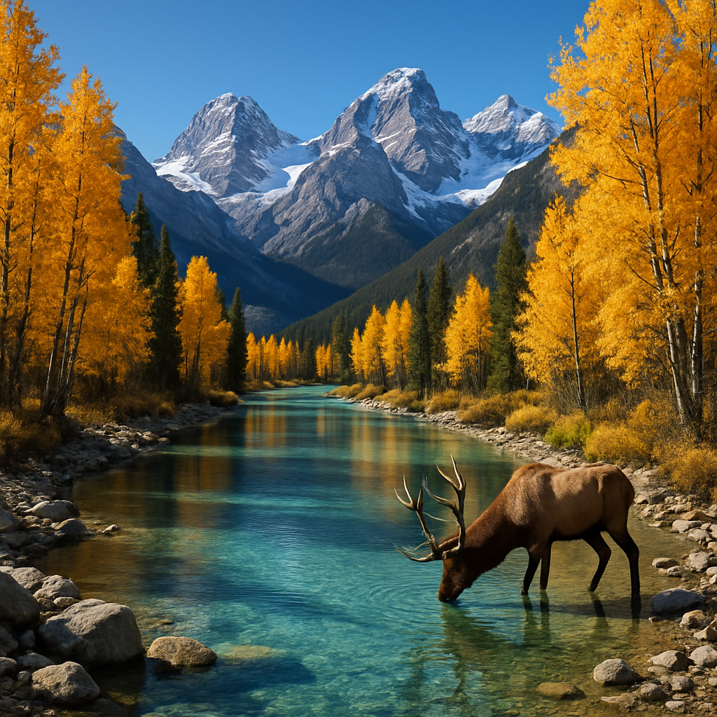 Autumn Aspen River Bend In Rocky Mountains Paint by diamonds art