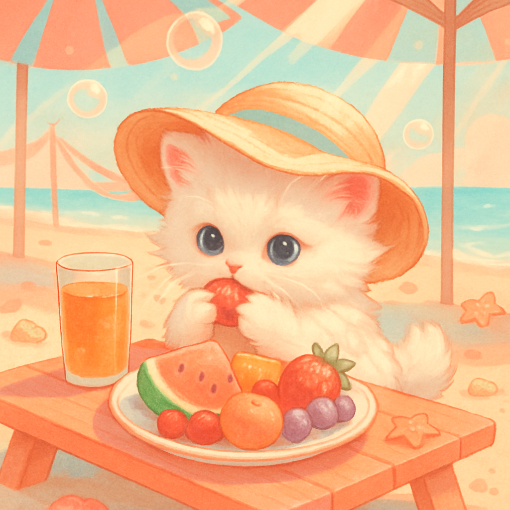 Coral Pink Kitty Picnic Painting by diamonds kit