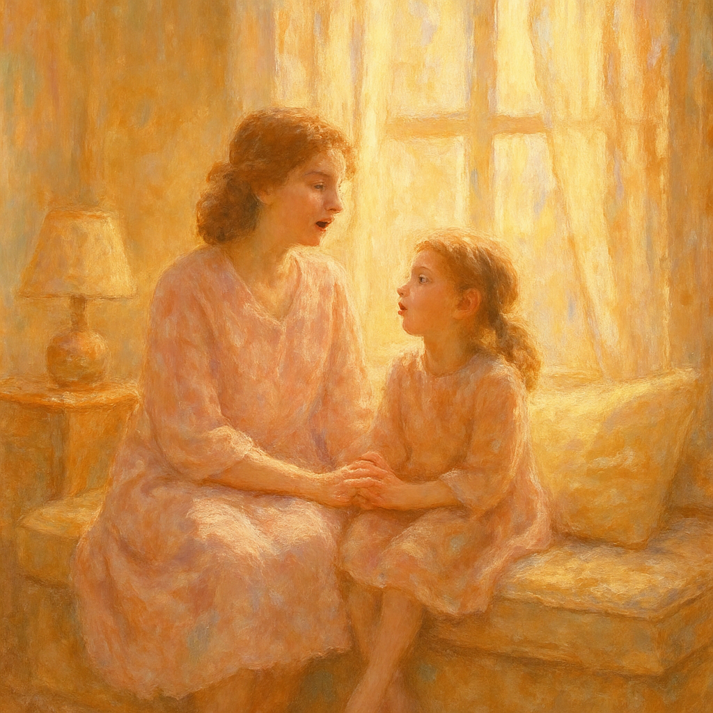 Morning Serenade With Mother And Child At Window Light diamonded painting kits