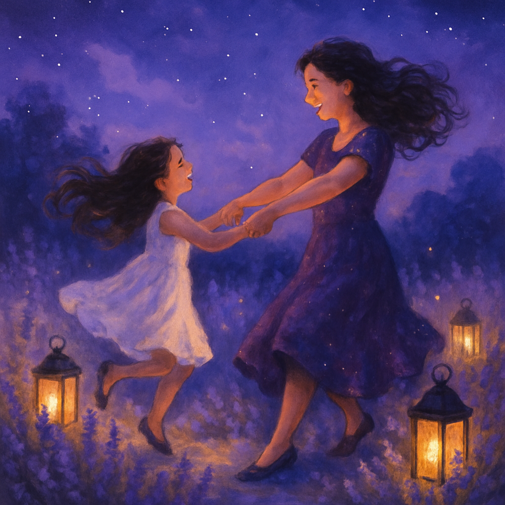 Twilight Dance Of Mother And Daughter In Garden Light Paint by diamonds art