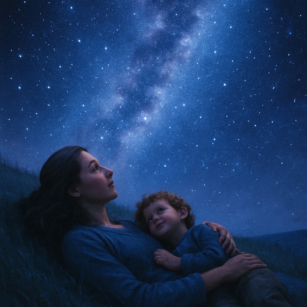 Celestial Bonds: Mother And Child Stargazing Dreams paint by color