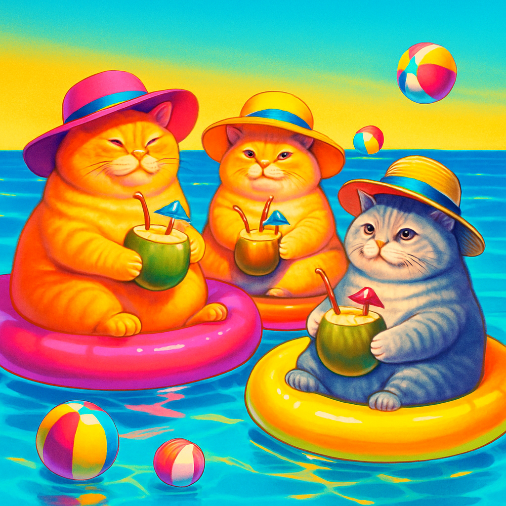 Floatie Fiesta Beach Cats painting diamond kit
