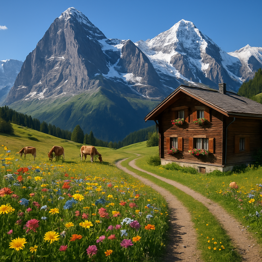 Alpine Summer Meadow With Swiss Chalet painting diamond kit