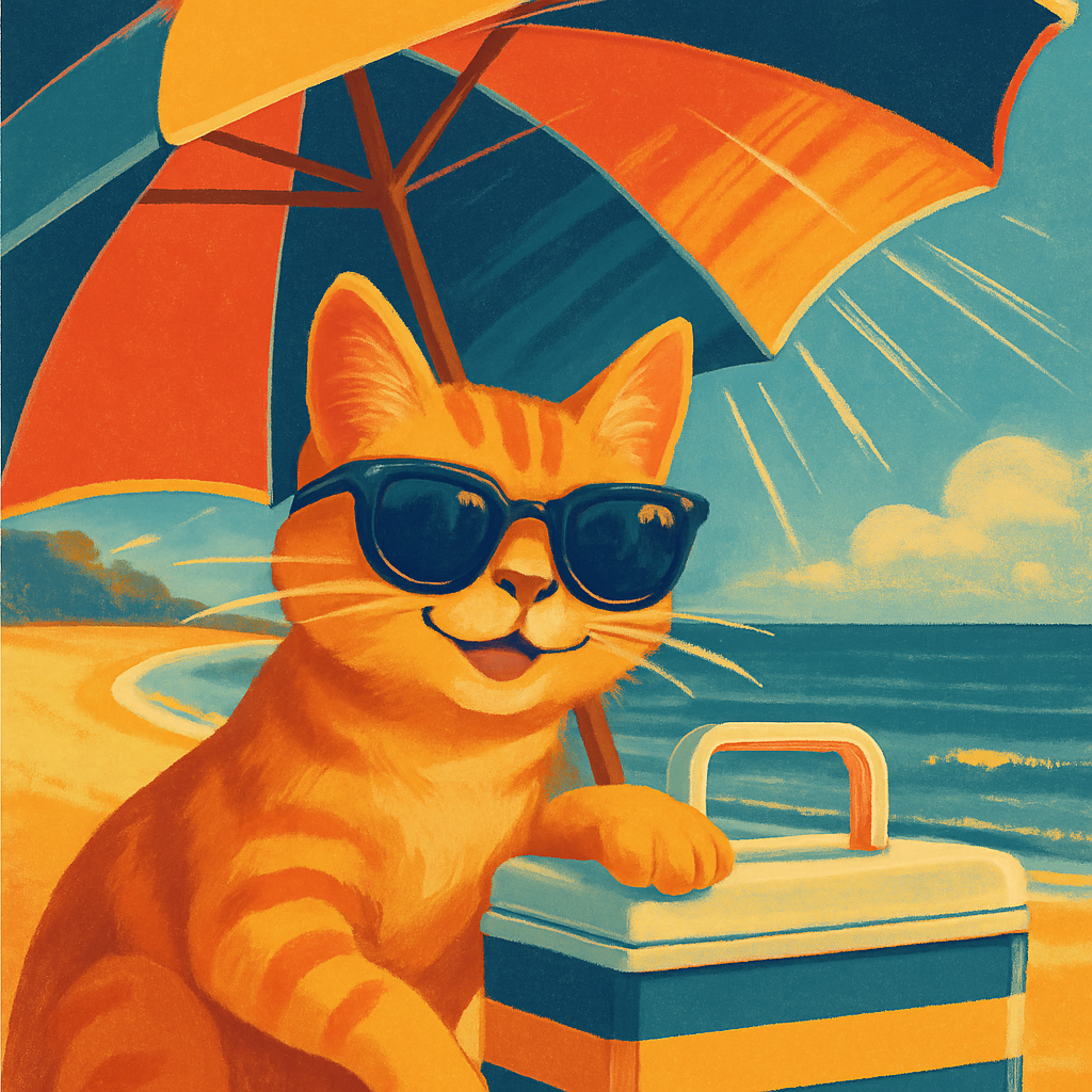 Umbrella Shade Playful Beach Cat Painting by diamonds kit