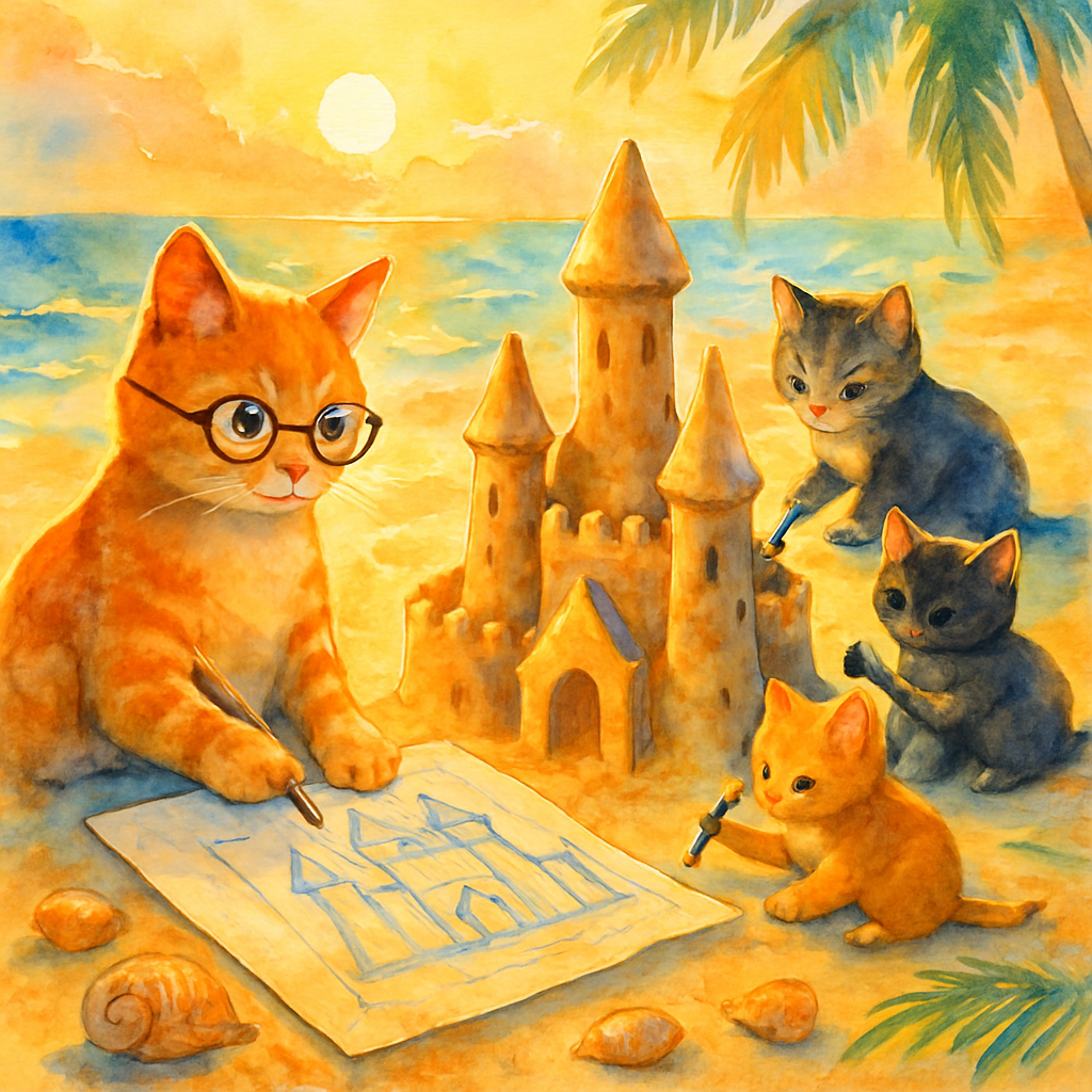 Sandcastle Architect Cat Crew painting diamond kit