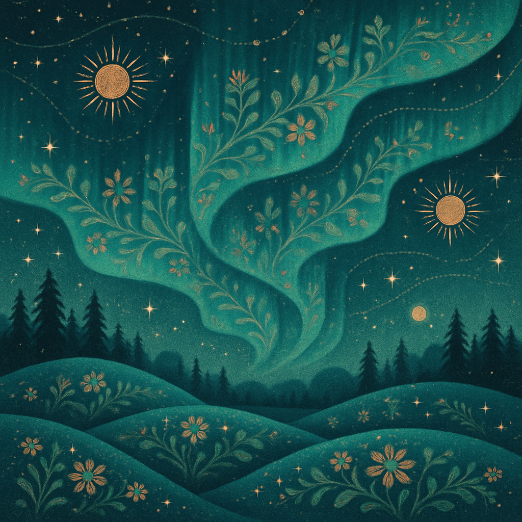 Aurora Meadow Folk Horizon painting diamond kit