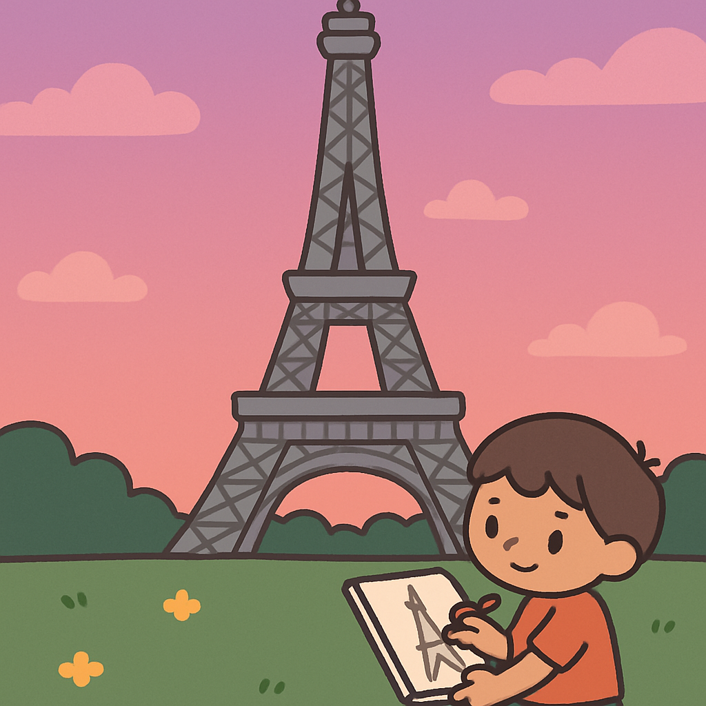 Eiffel Tower Sketching Child Painting by diamonds kit