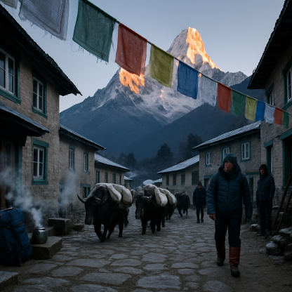 Himalayan Village Prayer Flags And Ama Dablam DIY paint by diamonds