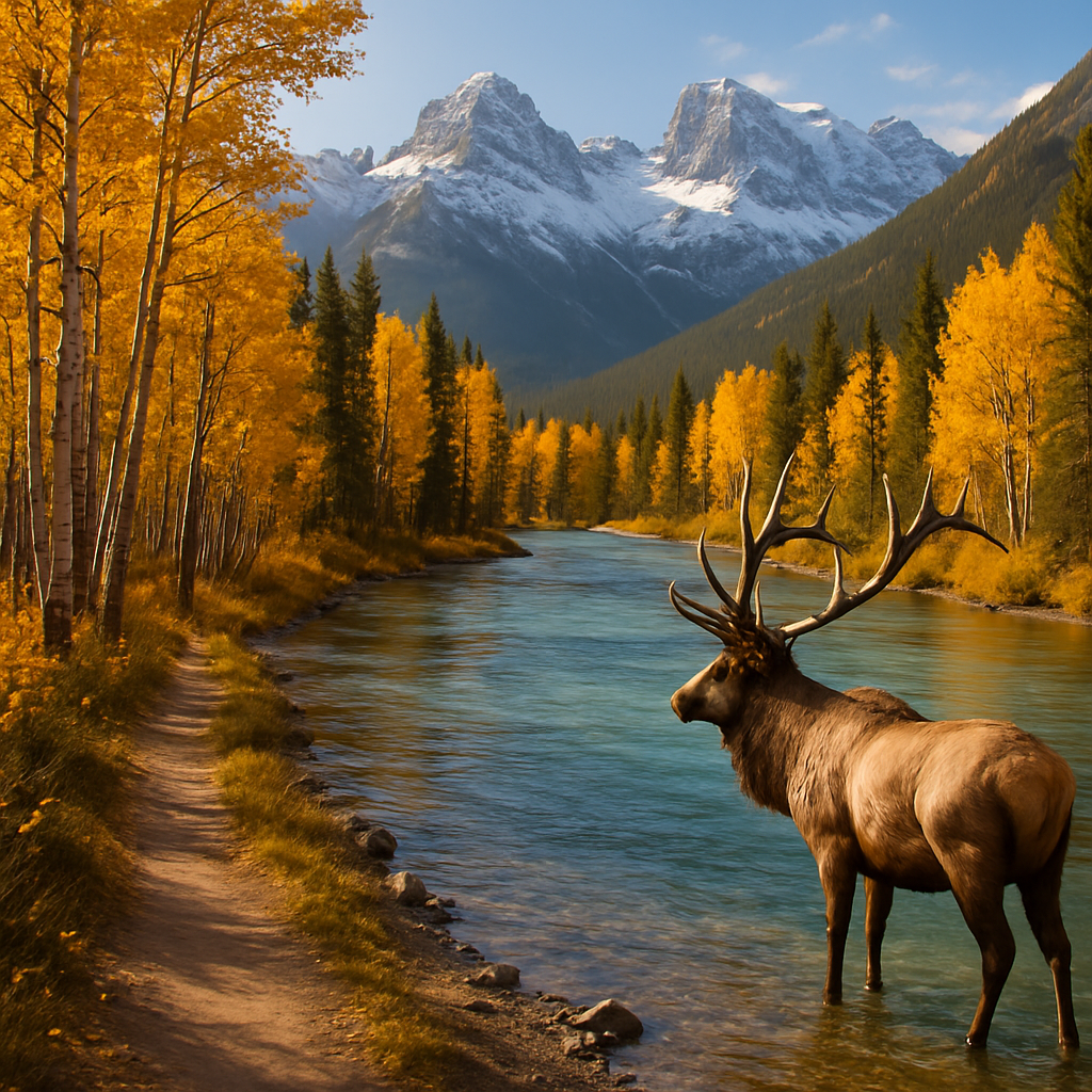 Autumn Rockies River Bend Elk Pause DIY paint by diamonds