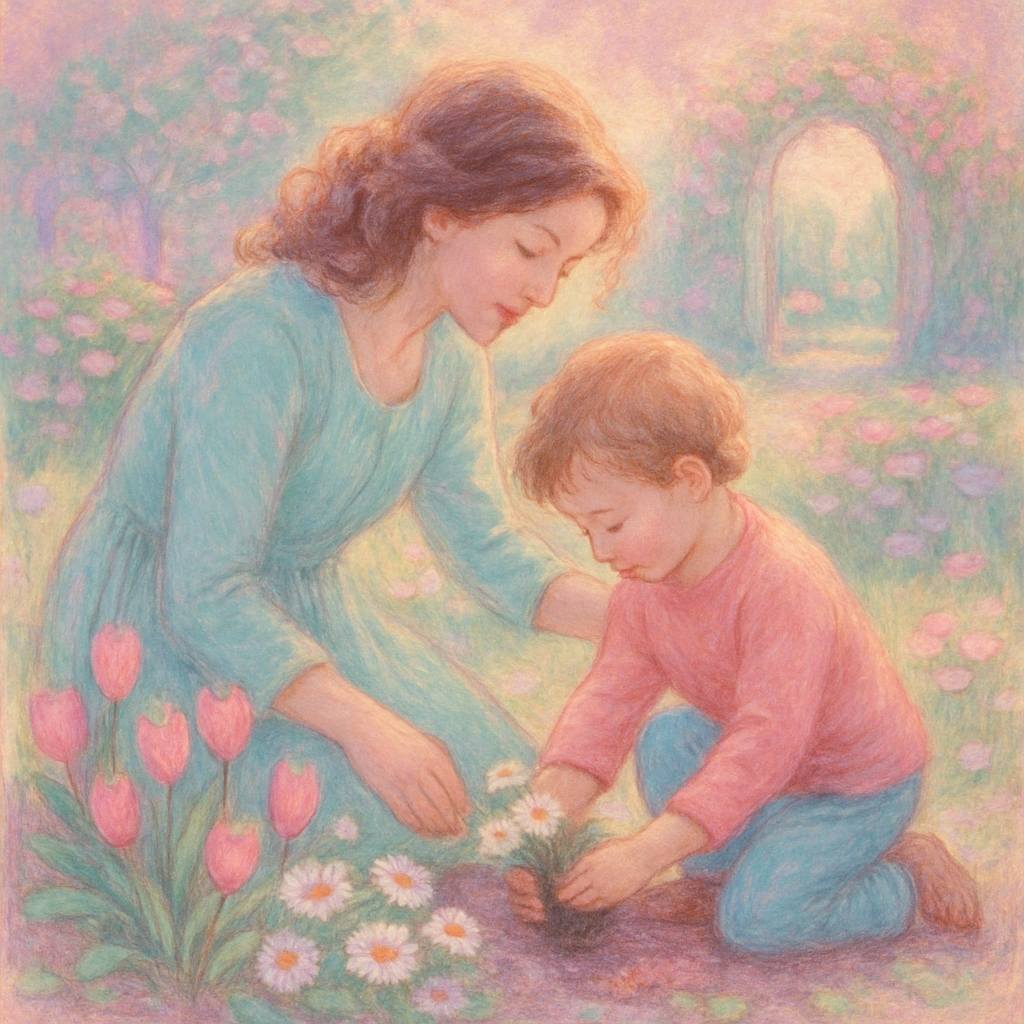Garden Whispers A Mother And Child Among Blossoms Paint by diamonds kits