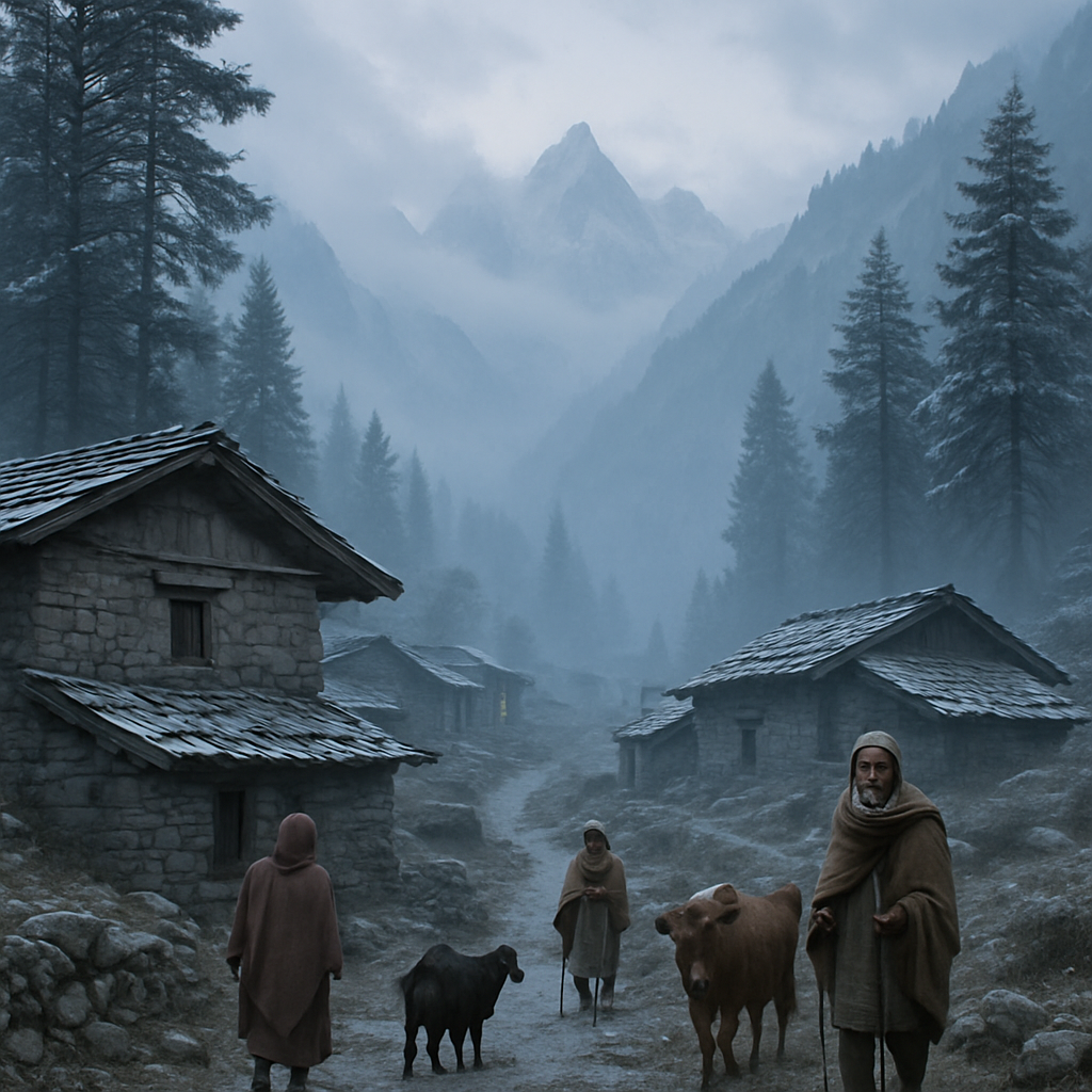 Mist Draped Morning In Himalayan Village painting diamond kit