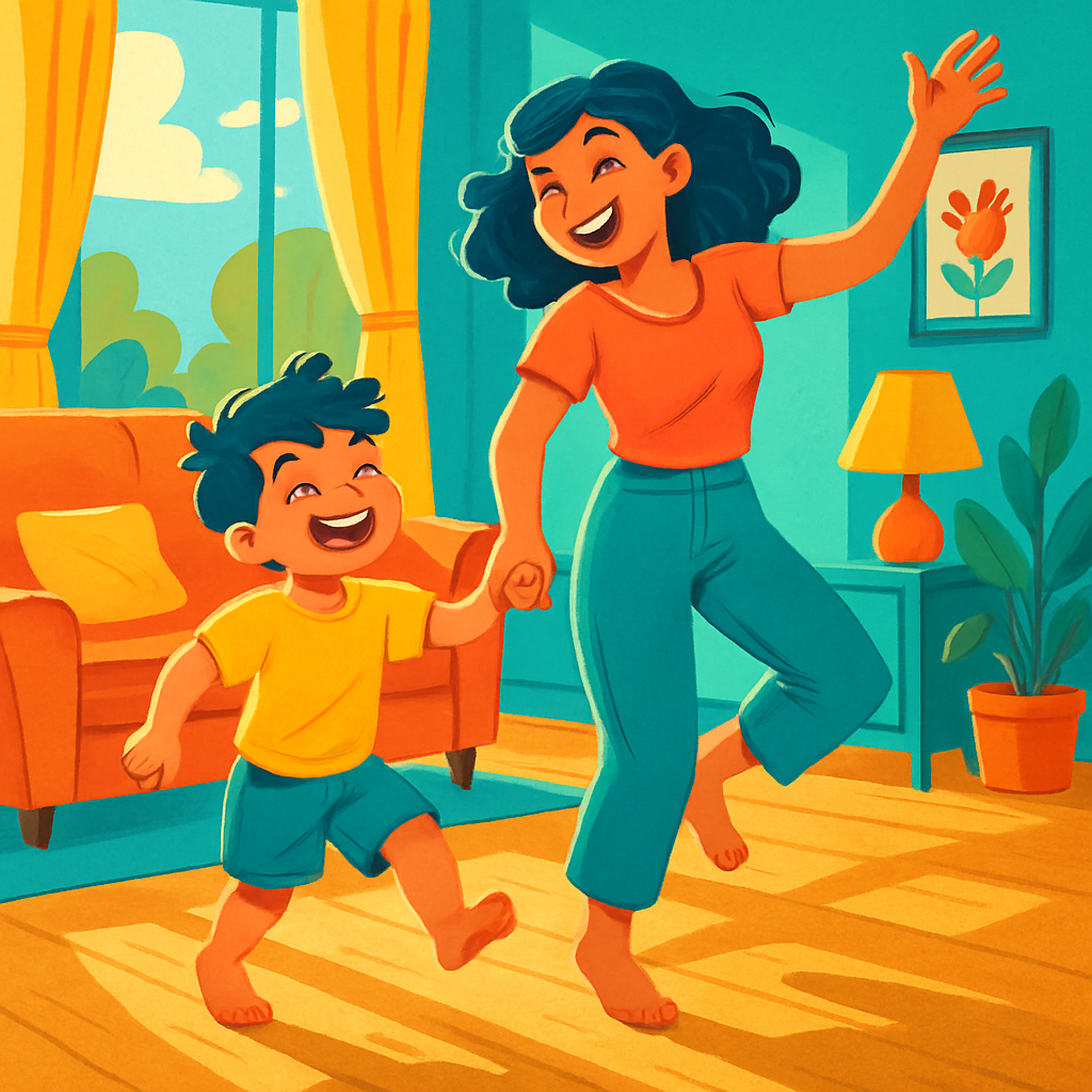Playful Echoes Joyful Dance In A Sunlit Living Room painting diamond kit
