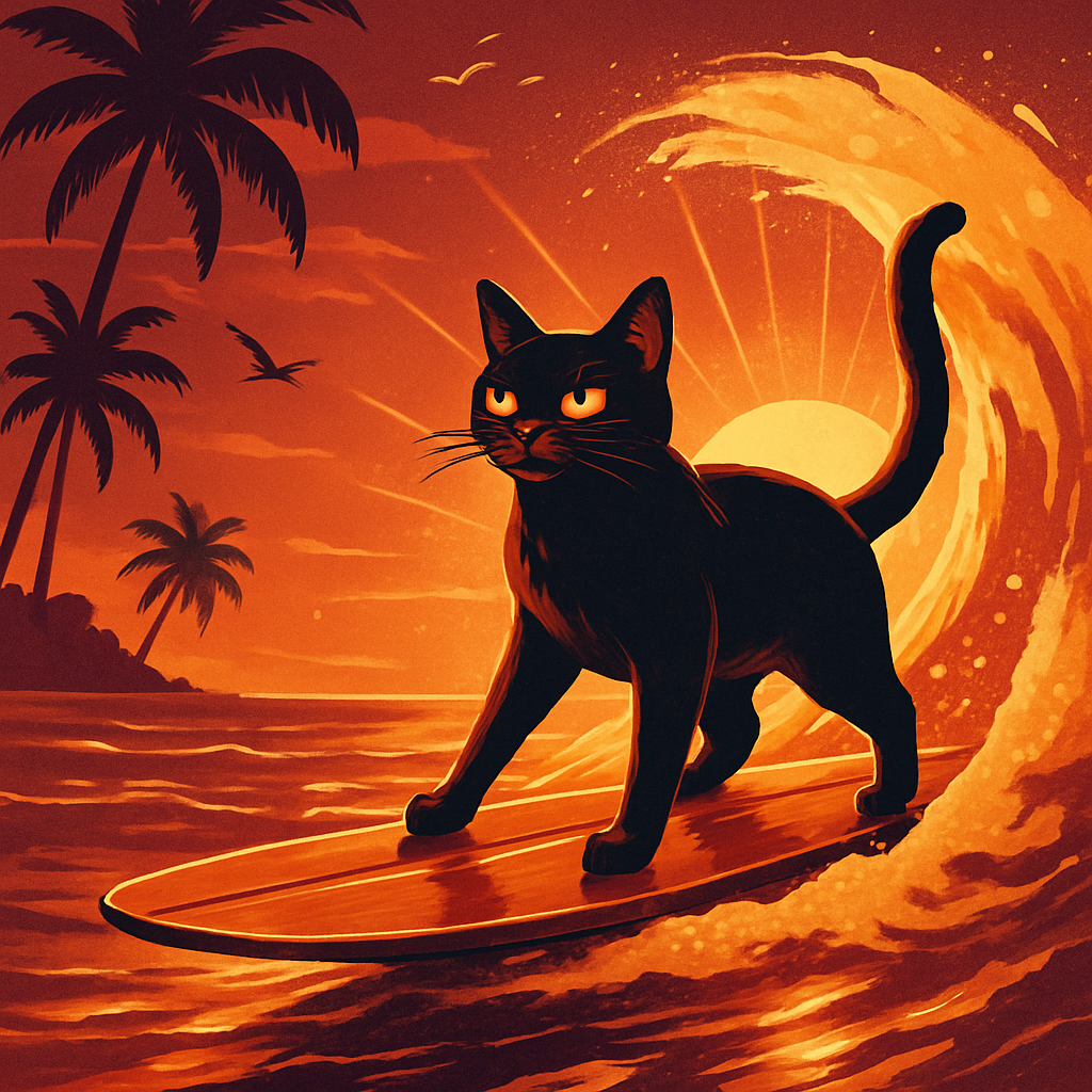 Surfboard Sunset Cat Paint by diamonds art