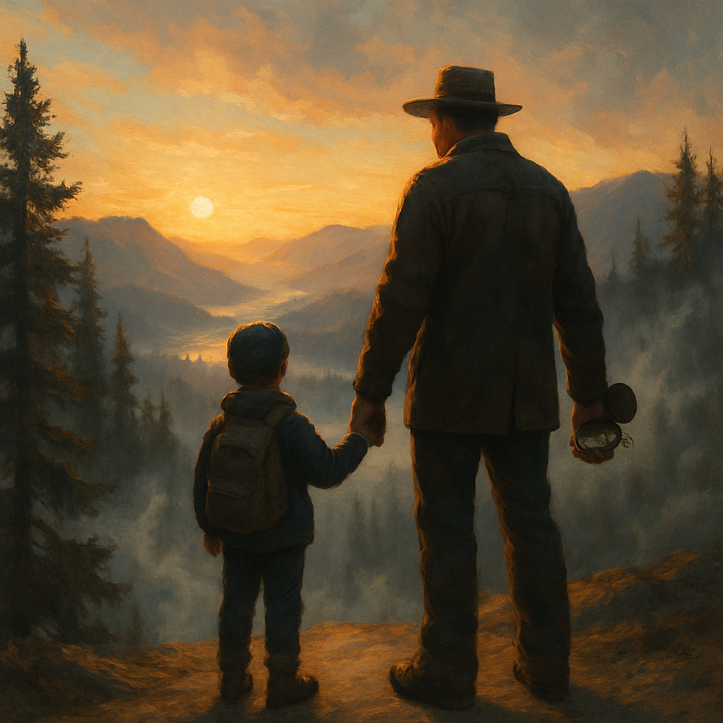 Father Son Mountain Dawn Bond paint by color