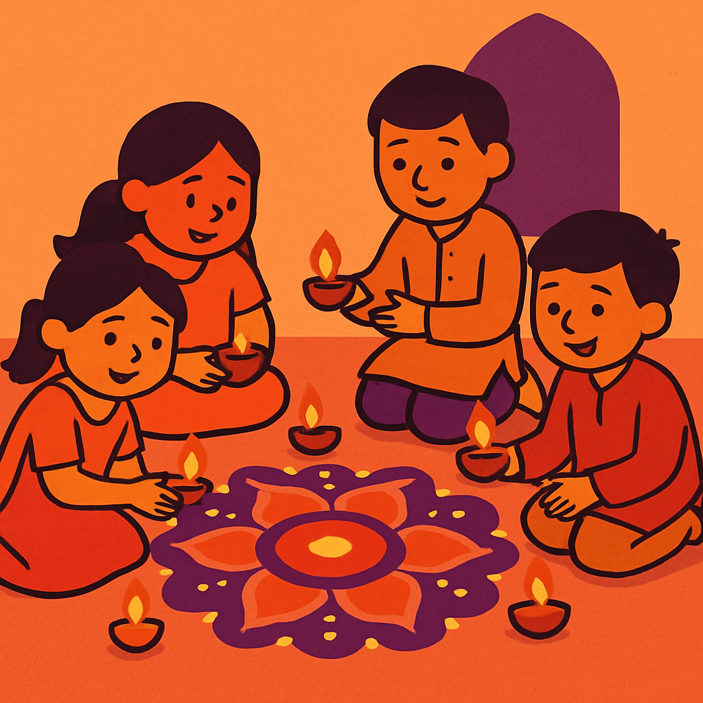 Diwali Diyas Rangoli Scene paint by diamond