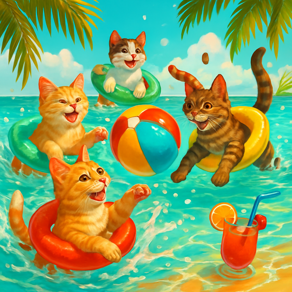 Floatie Fiesta Cats Paint by diamonds art